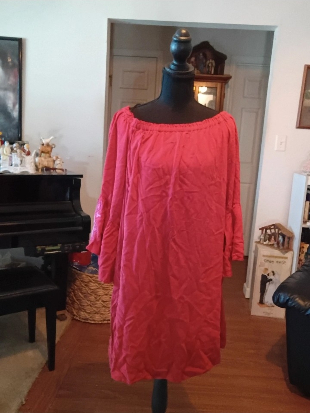 LuxII Red Peasant Dress Hobo Embroidery Sleeves